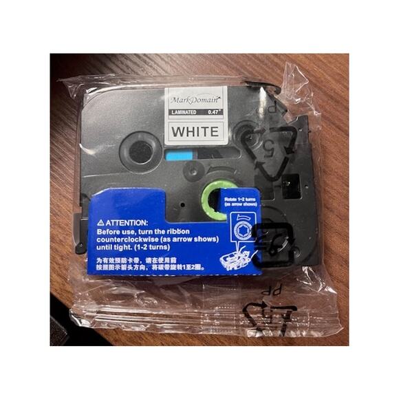 6 Pack Mark Domain Tape 12mm (0.47") Laminated White Refill – New Sealed - Picture 3 of 5